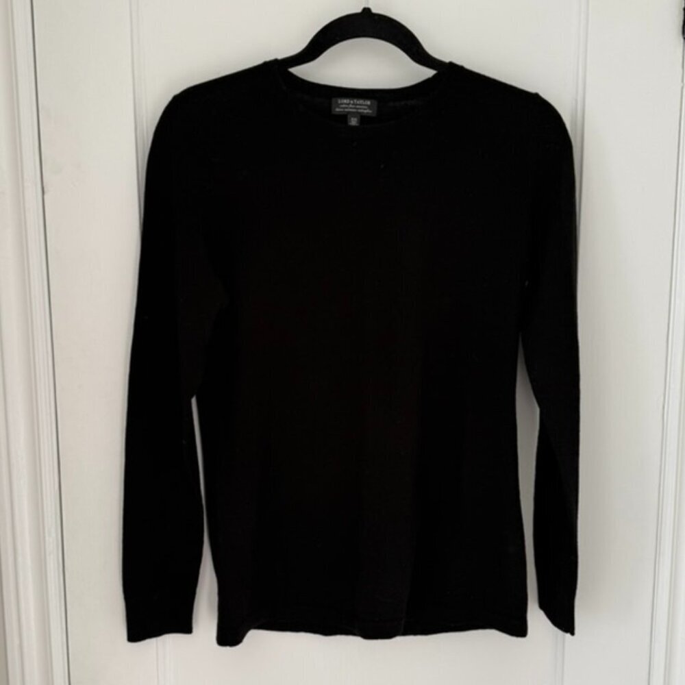 Lord & Taylor 100% Merino Wool Black Long Sleeve Sweater
